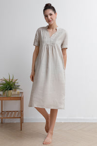 Women Summer V-neck Linen Dress C2937