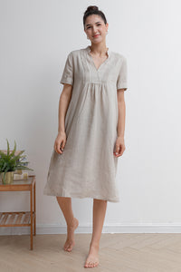 Women Summer V-neck Linen Dress C2937