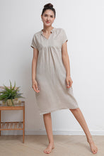 Load image into Gallery viewer, Beige V-neck Midi Linen Dress C2940
