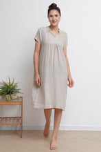 Load image into Gallery viewer, Beige V-neck Midi Linen Dress C2940
