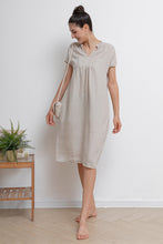 Load image into Gallery viewer, Beige V-neck Midi Linen Dress C2940
