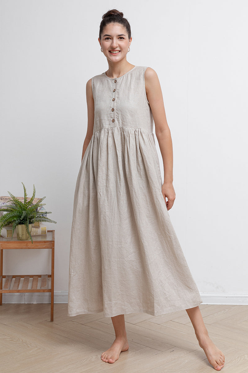 Women Sleeveless Long Linen Dress C2941