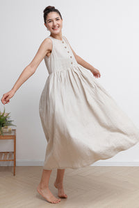 Women Sleeveless Long Linen Dress C2941