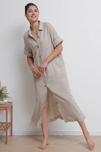 Women Long Linen Shirt Dress C2942