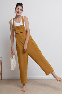 Yellow Casual Long Linen Overalls C2943