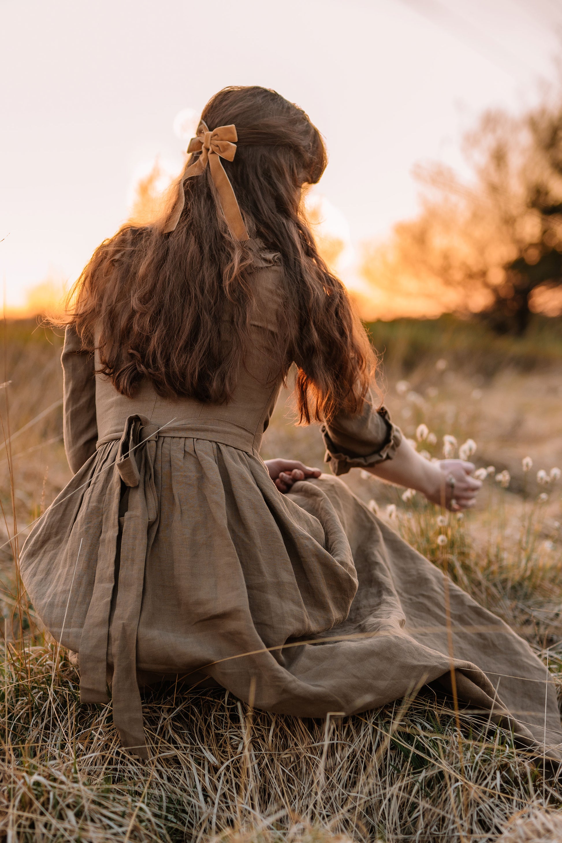 brown linen maxi dress Brown Linen Maxi Dress - Ruffle V-Neck with Elbow Sleeves 4320
