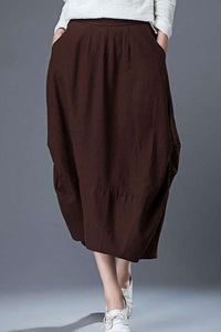 Brown Midi Linen skirt C86401 #YY02320