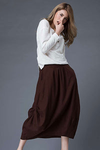 Brown Midi Linen skirt C86401 #YY02320