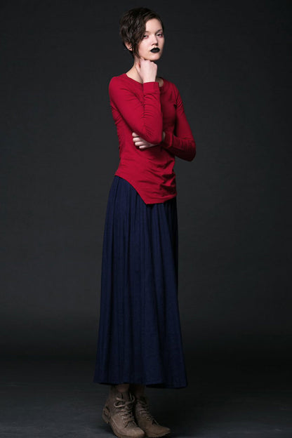 Dark blue summer linen skirt C508 #YY03962