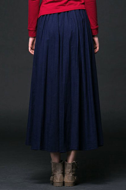 Dark blue summer linen skirt C508 #YY03962