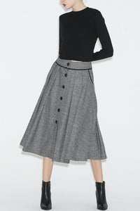 gray wool button skirt c703,Size XS # YY02814