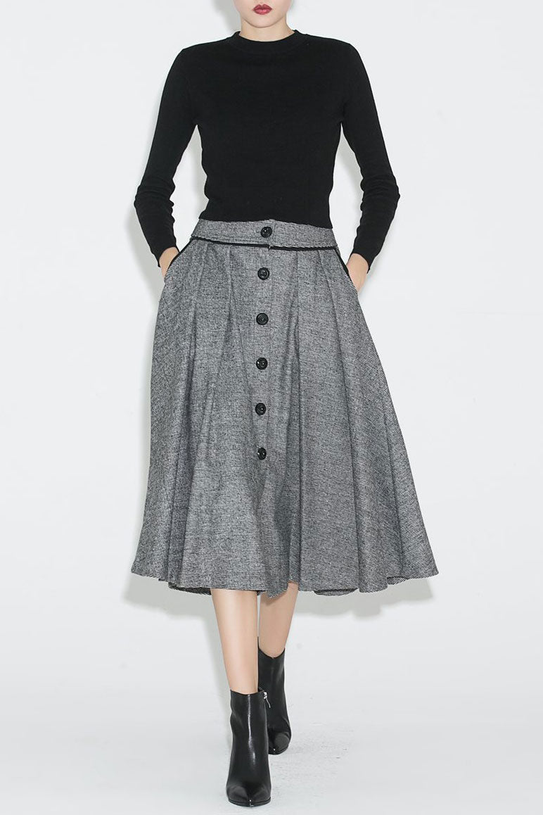 gray wool button skirt c703,Size XS # YY02814