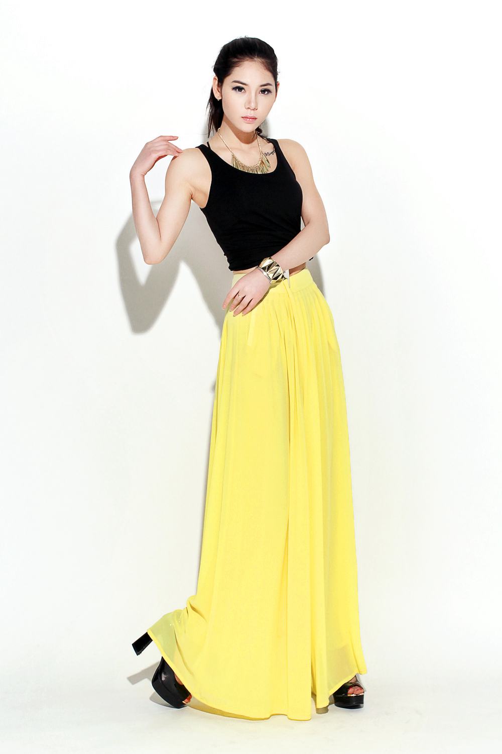 yellow chiffon pants