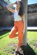 Load image into Gallery viewer, orange elastic waistband cropped linen pants C1441 XS#YY03952
