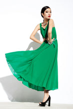 Load image into Gallery viewer, Green chiffon maxi dress
