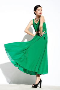 Green chiffon maxi dress