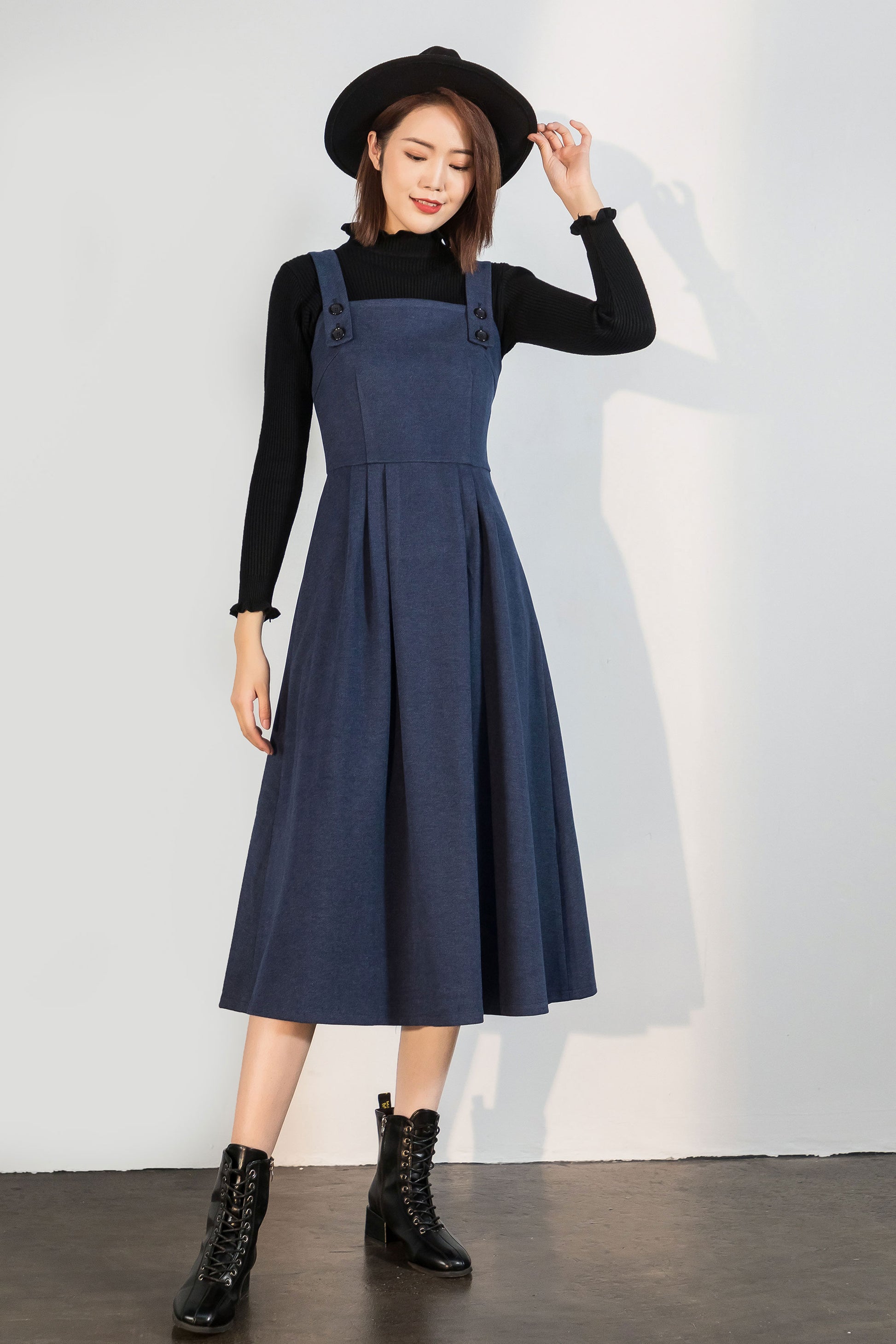 wool pinafore dress Basics Crafted with wool blend fabric Black Wool Pinafore Dress with