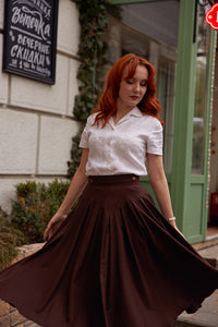 Vintage 50s Brown Linen Midi Skirt C2851