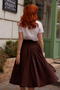 Vintage 50s Brown Linen Midi Skirt C2851