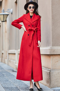 Red wool coat, Long wool coat for women C2525