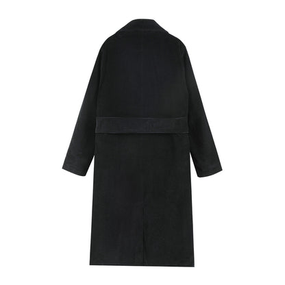 Black Long Corduroy Coat C2450