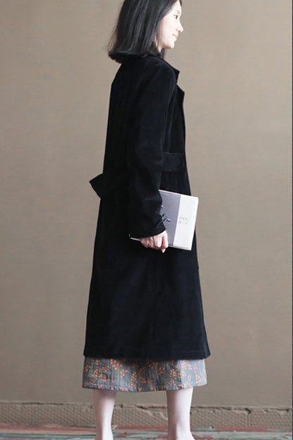 Black Long Corduroy Coat C2450