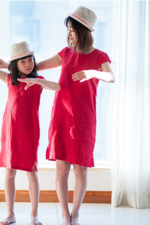 Red Summer Women Cotton Casual Dress C2901