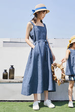 Load image into Gallery viewer, Women Dark Blue Summer Sleeveless Midi Linen Dress C2903
