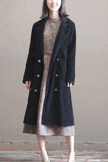 Black Long Corduroy Coat C2450