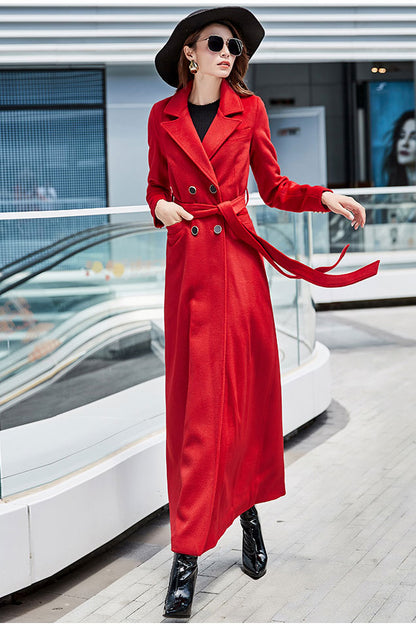 Double-breasted wool long Coat C2529