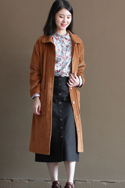 Coffee Color Corduroy Coat C2449