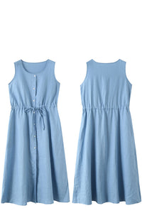 Summer New Women Blue Sleeveless Dress C2900