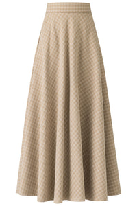 Khaki Plaid Maxi Wool Skirt C3127