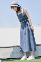 Load image into Gallery viewer, Women Dark Blue Summer Sleeveless Midi Linen Dress C2903
