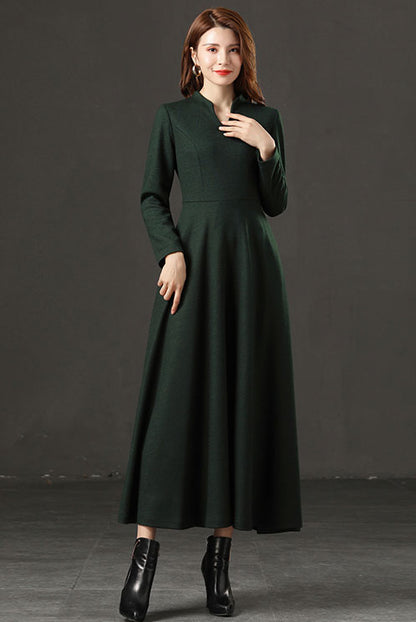 Women Vintage inspired Green Wool Dress C2534