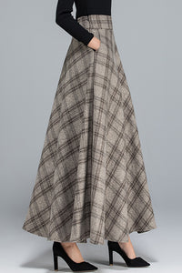 Women Maxi Plaid Wool Skirt C3114