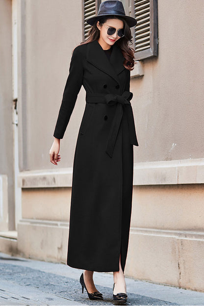 Red wool coat, Long wool coat for women C2525