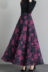 Newest High Waist Floral Print Warm Winter Maxi Skirt C2488