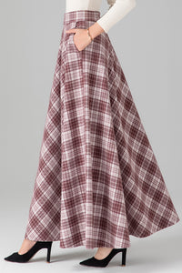 High Waist Long Plaid Wool Skirt C3121