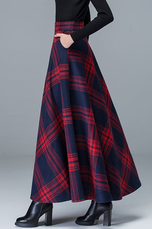 Women A-Line Plaid Wool Skirt C3104