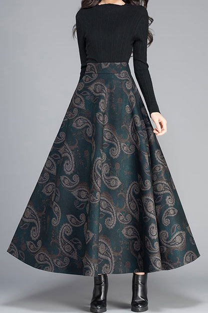 Vintage Inpsired Floral Wool Maxi Skirt C2473
