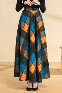 Long Casual Plaid Wool Skirt C3129