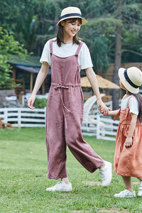 Women Spring Summer Casual Cropped Linen Overalls C2899