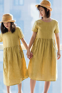 New Summer Women Linen Loose Dress C2898