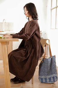 Brown Long Velvet Dress C2451