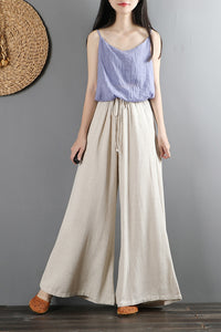 Vintage-inspired High Waist Cotton Linen Pants C2877