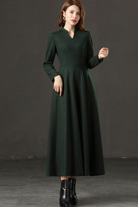 Women Vintage inspired Green Wool Dress C2534