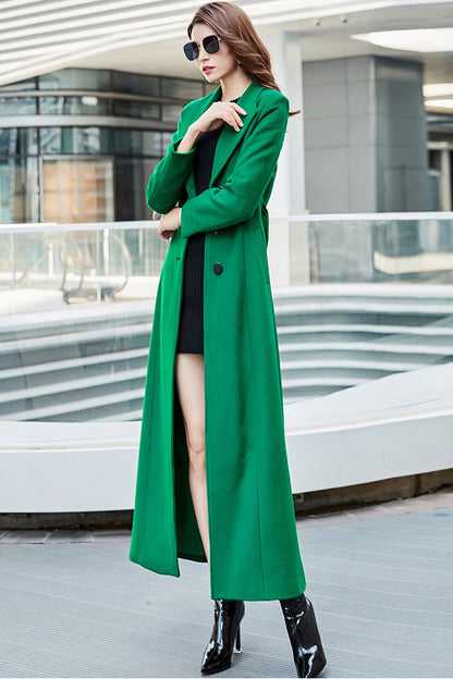 Green A line wool maxi winter coat C2526