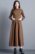 Load image into Gallery viewer, Camel Wool dress, Long maxi wool dress with pockets C2533
