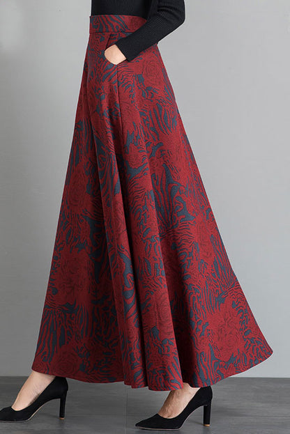 Newest High Waist Floral Print Warm Winter Maxi Skirt C2488